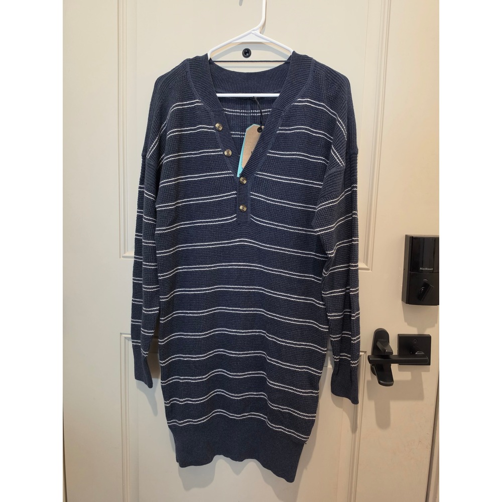 Prana Milani Henley Dress Womens Small Blue Nautical Stripe NEW Sweater Organic